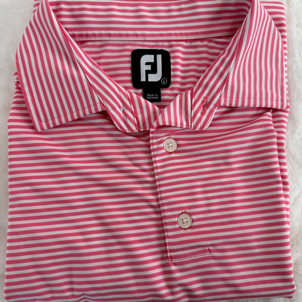 FootJoy Pink and White Striped Polo Shirt